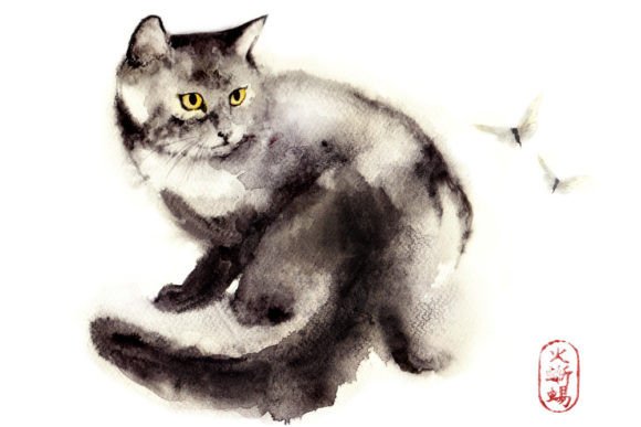 Download Watercolor Zen Art, Cat &amp; Butterfly - Zen art Collection