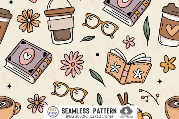 Download Coffee and Books Seamless Pattern Floral - Pattern Collection