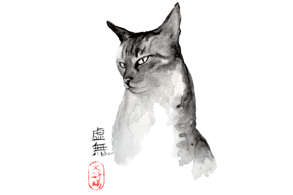 Download Japanese Watercolor Zen Art, Cat Image - Premium Resources