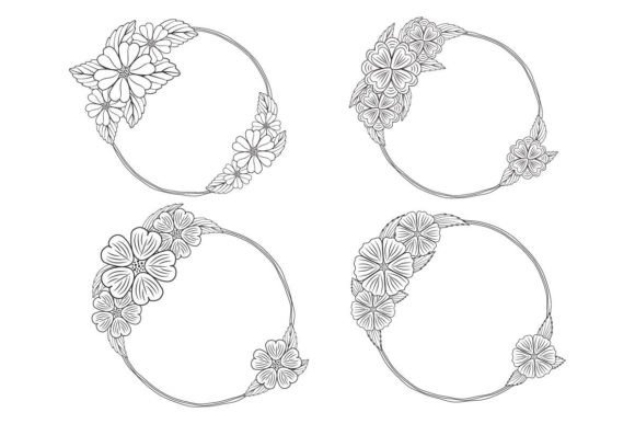 Download Doodle Flowers Wreath Round Vector - Premium Bundle