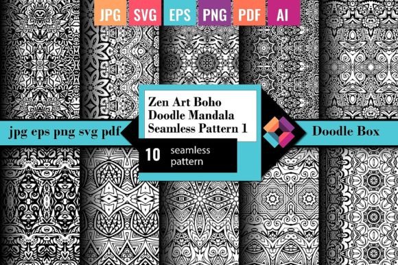 Download Zen Art Boho Doodle Seamless Pattern Set - Pattern Collection