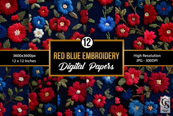 Download Red Blue Floral Embroidery Pattern - Pattern Collection