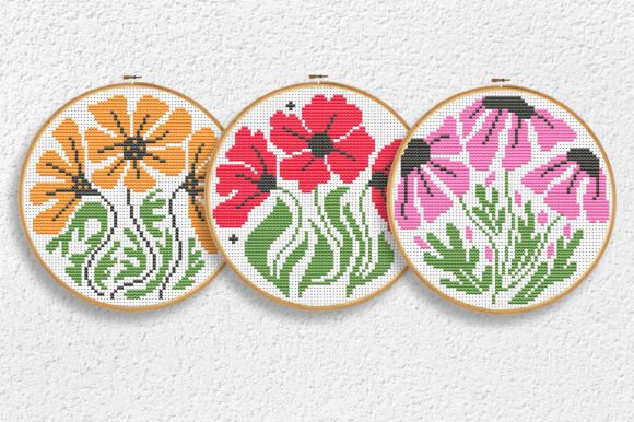 Download 3 Floral Cross Stitch Patterns PDF Poppy - Pattern Collection