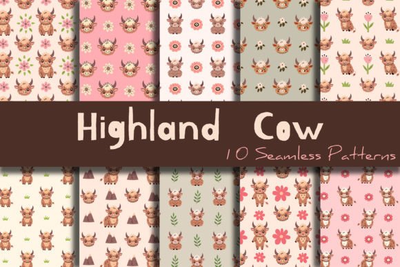Download Highland Cow Seamless Patterns - Pattern Collection
