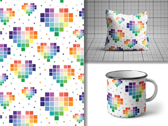 Download Seamless Pattern Multicolor Pixel Heart - Pattern Collection