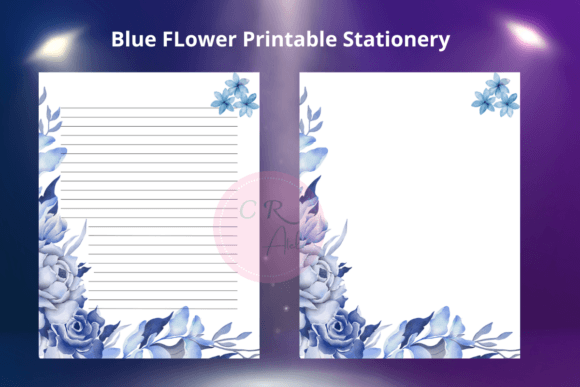 Download Blue Flower Border Printable Stationery - Stationery Collection